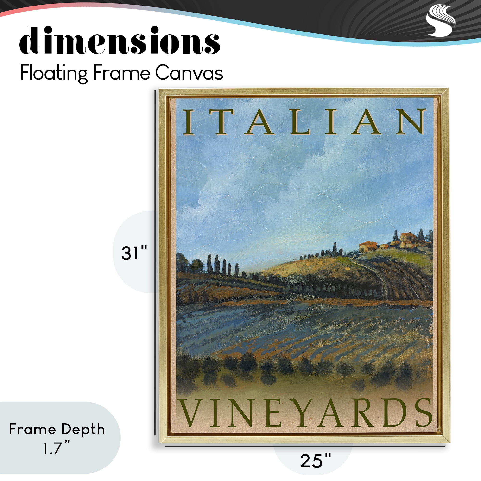 Stupell Industries Italian Vineyards Vintage Poster Gold Framed Floater Canvas Wall Art, design by Kingsley