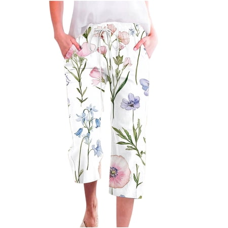Zuesphe Womens Pants High Waisted Skinny Capri Pants for Women High Waisted Womens Wide Leg Pants Casual Cropped Womens Cargo Pants with Pockets Cotton