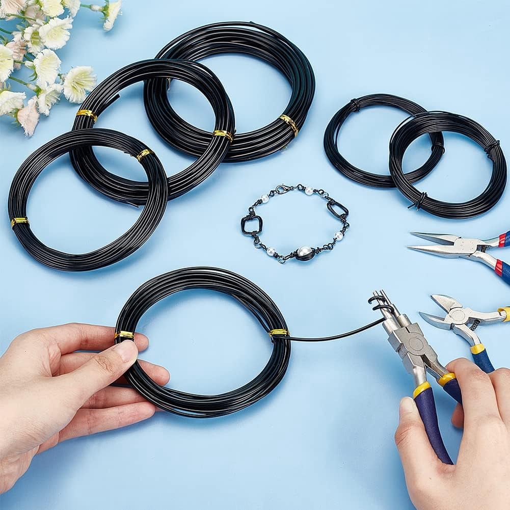 Black Aluminum Craft Wire Mixed Size 20/18/15/12/10/9 Gauge 147.6 Ft Round Bendable Anodized For Jewelry Making Armature Making Black