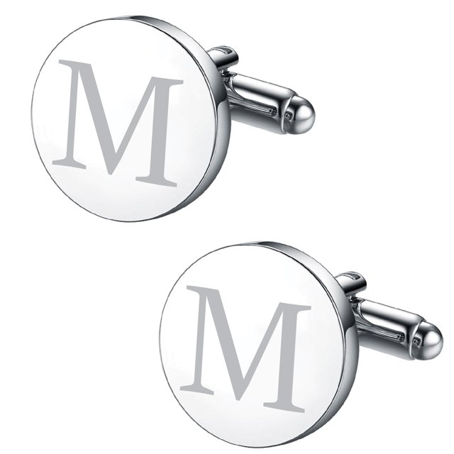 BodyJ4You 2PC Cufflinks Engraved Personalized Initials Letter M Formal Button Shirt Gift Box Set