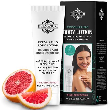 Dermasuri Exfoliating Body Lotion with 11% Lactic Acid, KP Bumps Dead Skin Remover, Grapefruit, 4oz