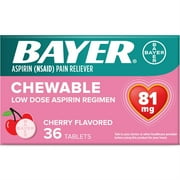 Bayer Chewable Low Dose Baby Aspirin 81mg for Adults Cherry 36 Ct 3 Pk | Low Dose Aspirin | NSAIDS Pain Reliever Anti Inflammatory | Heart Pain Relief | Travel Aspirin