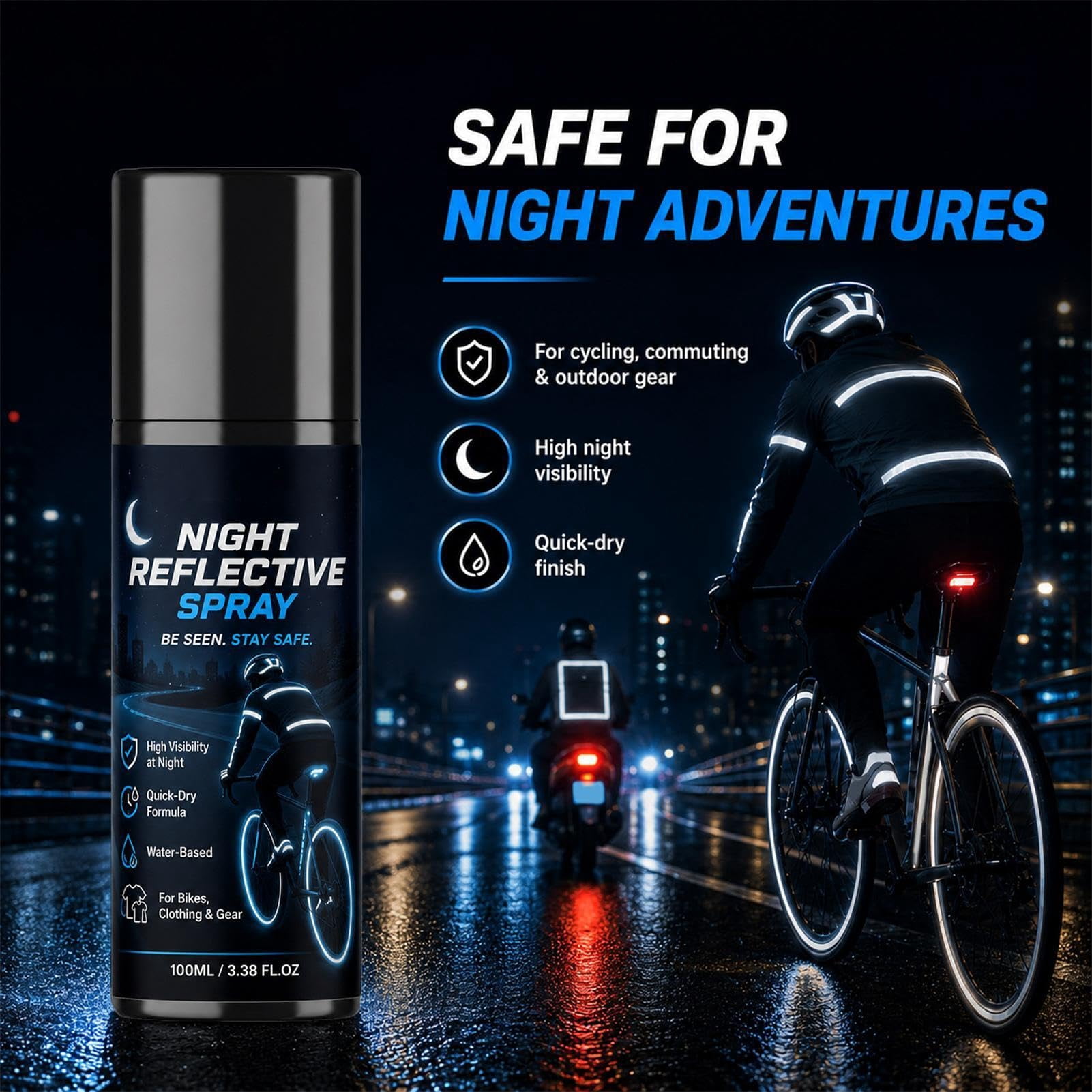 214944 Night Reflective Spray, 100ml Clear Reflective Spray Paint | Reflective Coating Spray, Weatherproof Safety Fluorescent Paint, For Nighttime Cycling, Running, Walking, Driveway Traffic