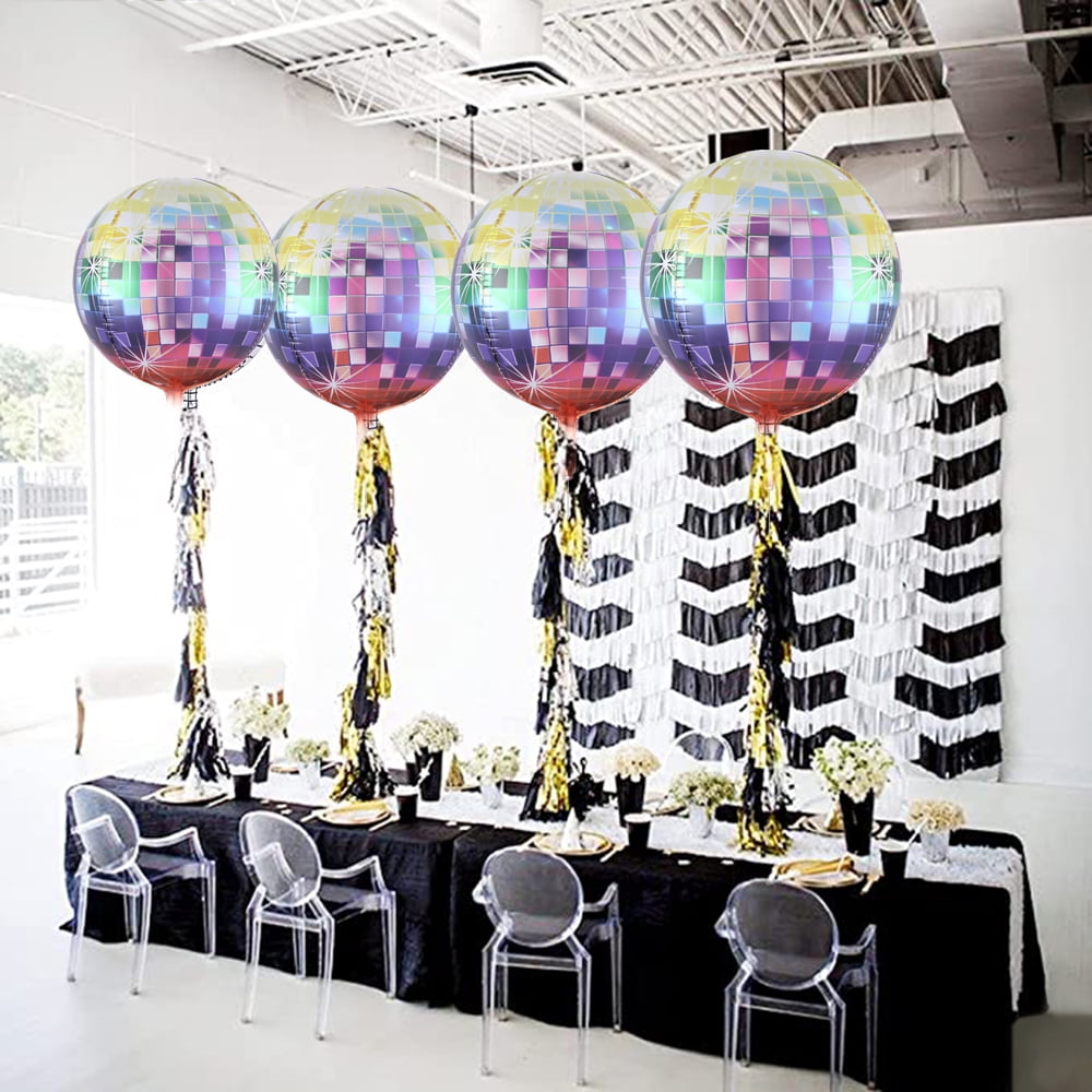 Wedding Baby Shower Party Decor Supplies Balloon arc Laser Pink 4 Count 4D Round Sphere Foil Mylar Balloon 18 Inch Hangable Aluminum Foil Mirror Metallic Balloon fro Birthday