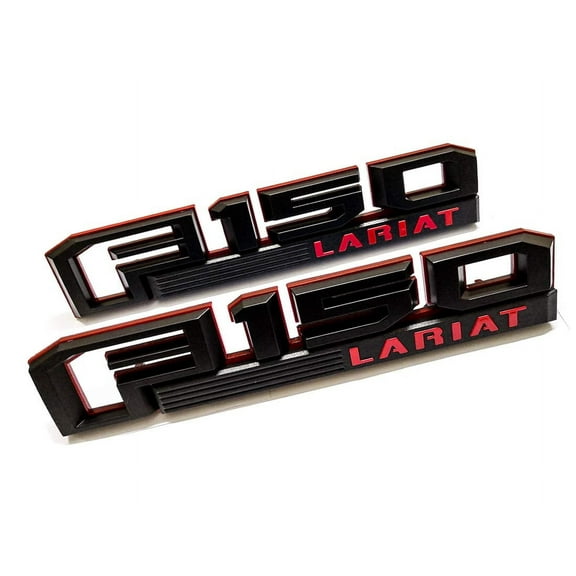 2X F150 Lariat Fender Emblems Badge 3D Logo Nameplate Replacement for 2015 2016 2017 2018 2019 F-150 Red Black Original Size
