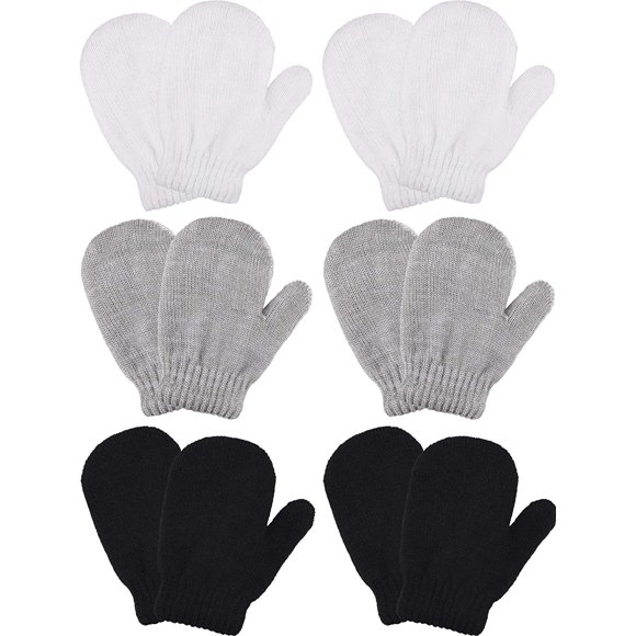 Lonbiaci 6 Pairs Winter Warm Knitted Mittens Gloves Stretch Mittens for Christmas Party Kids Toddler Supplies