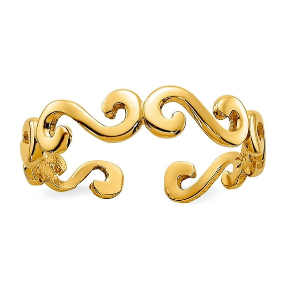 Solid 10k Yellow Gold Art Deco Swirl Adjustable toe ring 4mm Wide toe ring for Women -