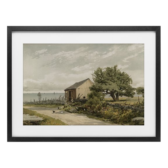 Stupell Industries Coastal Road To The Shore Black Framed Print Under Glass, 20 x 14, by Public Domain