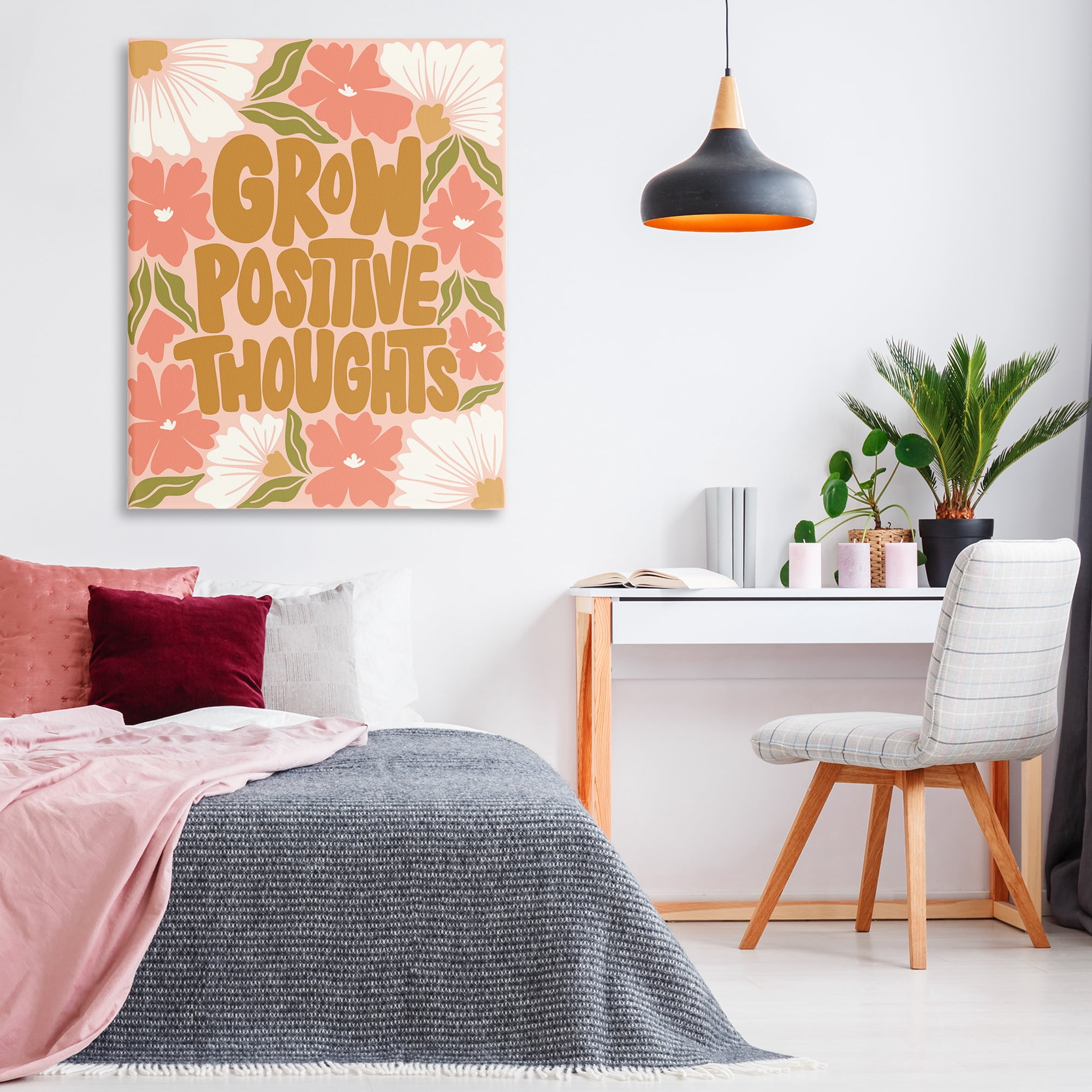 Stupell Industries Grow Positive Thoughts Plants & Flowers Painting Wrapped Canvas Art Print Wall Art, 36 x 48
