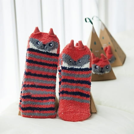 

Tejiojio Christmas Matching Women Cartoon Christmas Socks Coral Velvet Embroidery Winter Female Sock