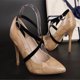 thumbnail image 2 of EeaseMX Tacones altos de moda, de cuero, flexibles, con cordones desmontables, correas para zapatos (negro), 2 of 7
