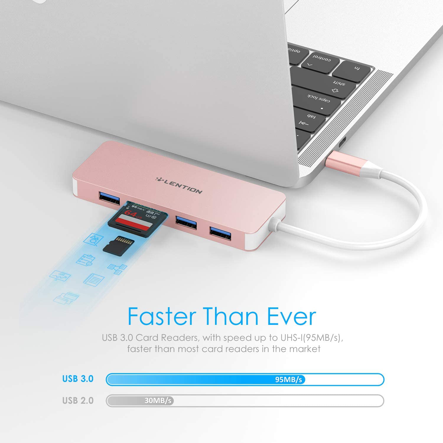 ChromeBook CB-C15, Rose Gold LENTION USB C Hub with 3 USB 3.0 and SD/Micro SD Card Reader Compatible 2020-2016 MacBook Pro 13/15/16 New Mac Air/iPad Pro/Surface Multi-Port Type C Adapter More 