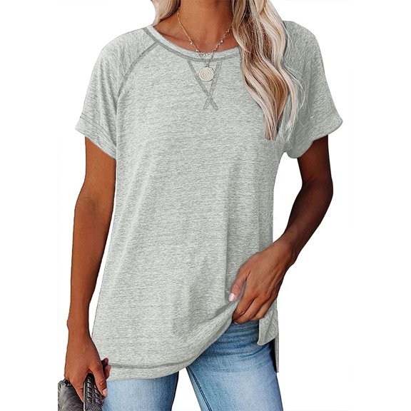 Sherrylily Women Short Sleeve Crewneck T Shirts Side Split Tees Casual Loose Fit Tops S-2XL
