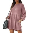 thumbnail image 3 of Winter Savings Clearance! Lindreshi Fall Dresses for Women Homecoming Dresses Women Casual Solid Loose Knitted Medium Waist Sweater Dress Long Sleeve Round-Neck Dress, 3 of 8