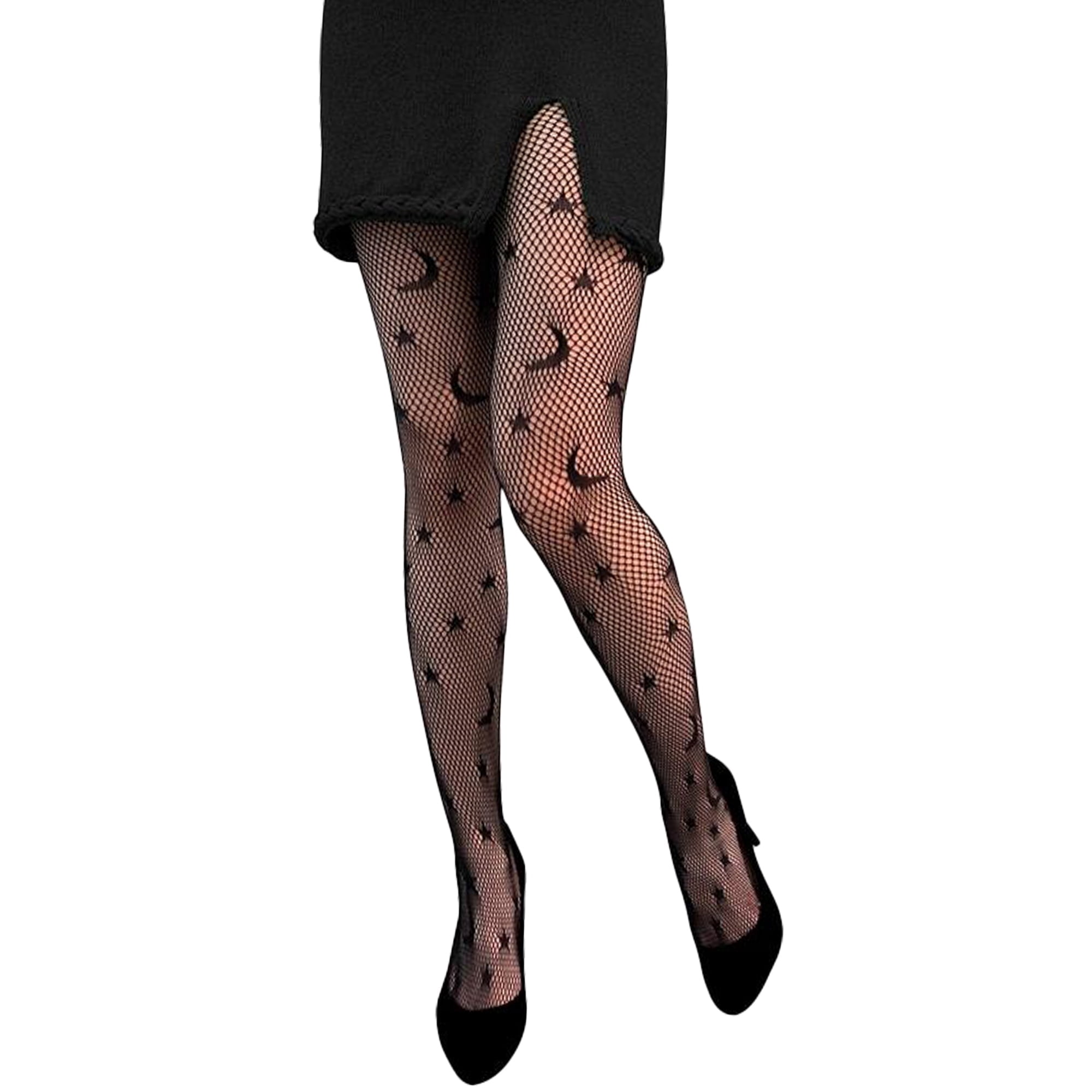 Star and Moon Tights Costume Accessory for Adults, Black, S-XL, Halloween by Way To Celebrate