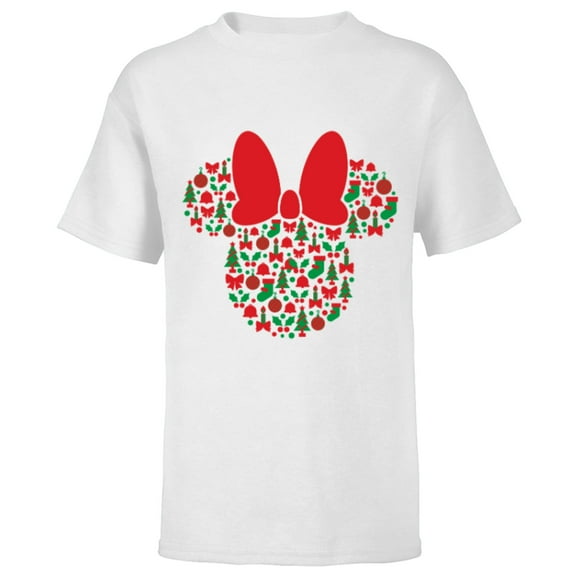 Disney Minnie Mouse Icon Red and Green Holiday - Short Sleeve T-Shirt for Kids - Customized-White