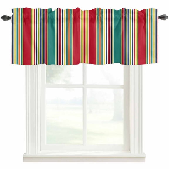 Colorful Striped Kitchen Valances for Windows, Boho Rainbow Abstract Vertical Lines Bathroom Window Valances 42x12 Inch Rod Pocket Window Treatments Valance Curtains for Living Room Bedroom Decor