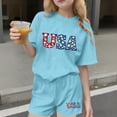thumbnail image 3 of Stamzod 4Th Of July Girls Summer Outfits Casual Short Sleeve T-Shirt and Shorts Lounge Set Sky Blue B 11-12Years, 3 of 7