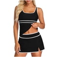 thumbnail image 2 of Purcolt Tankini Swimsuits for Women Color Block Two Piece Set Stand Strap Swim Tops and High Waisted Tennis Skirt Bathing Suits Swimdress, 2 of 7