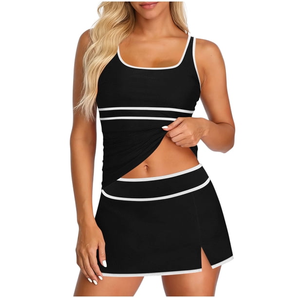 Mujeres Pantalones Traje Conservador Traje de Baño Color Bloqueo Más Boyshort Tres Piezas Conjunto Traje de Baño