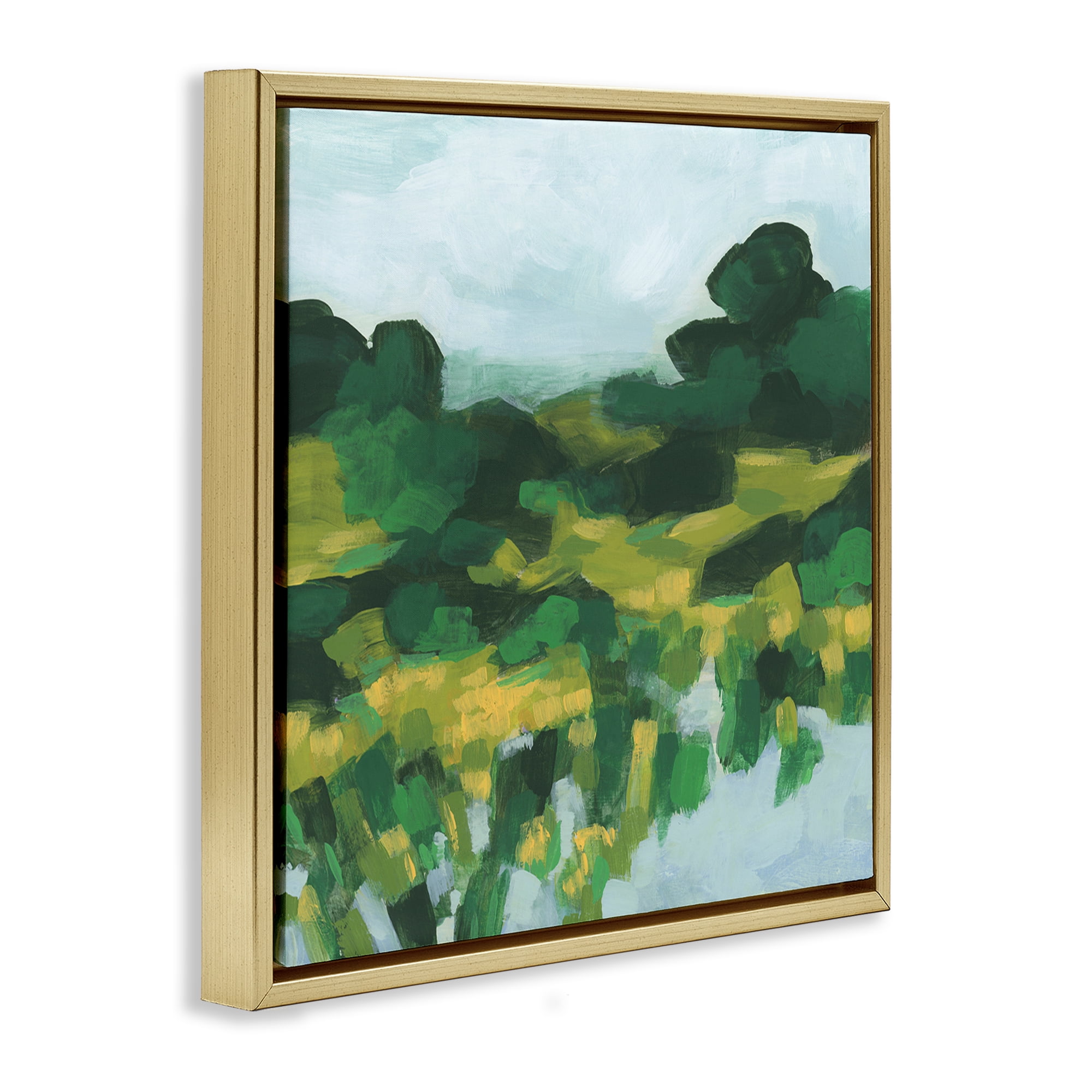 Stupell Industries Abstract Lush Green Landscape Landscape & Nature Painting Gold Floater Framed Canvas Art Print Wall Art, 18 x 18