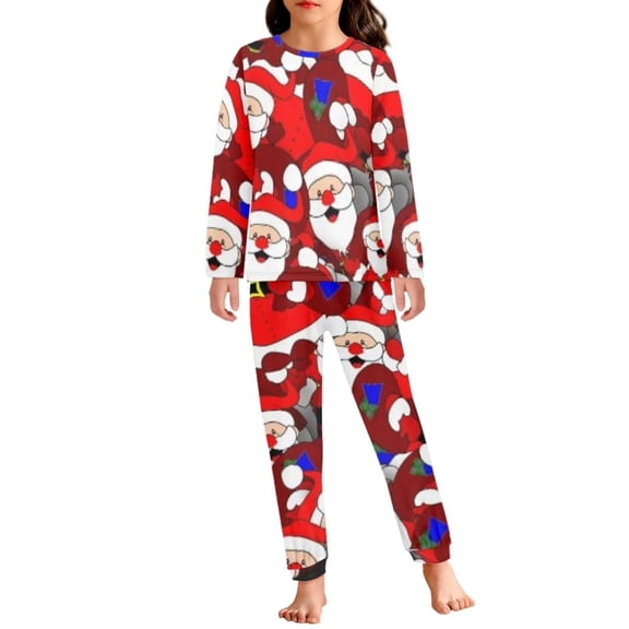 FKELYI Cartoon Christmas Santa Pj Size 7-8 Years Old Polyester Girls Loungewear Set of 2 Comfortable Xmas Hoilday Children Pajamas Boys