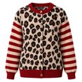 thumbnail image 3 of Women's Striped Leopard Print Button Down Long Sleeve Knitted Cardigan Sweaters (Red L), 3 of 4