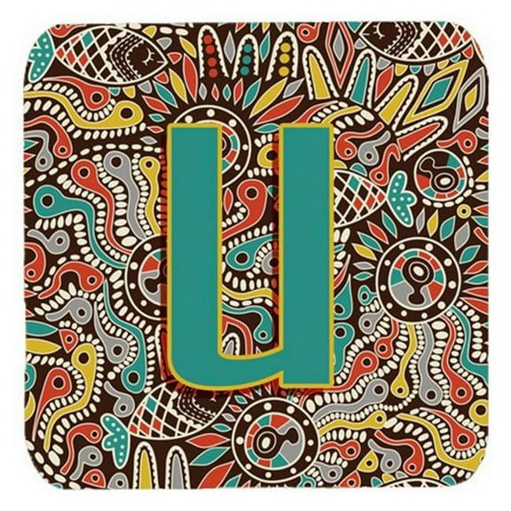 Letter U Retro Tribal Alphabet Initial Foam Coasters, Set Of 4