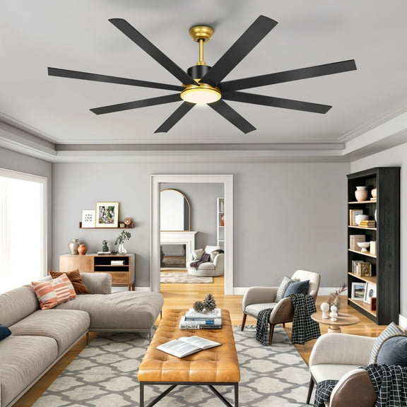 Uforic 72 Inch Black Gold Ceiling Fans with Lights and Remote Control,8 Aluminum Blades with 6 Speed, Modern Ceiling Fans for Living Room,Garage