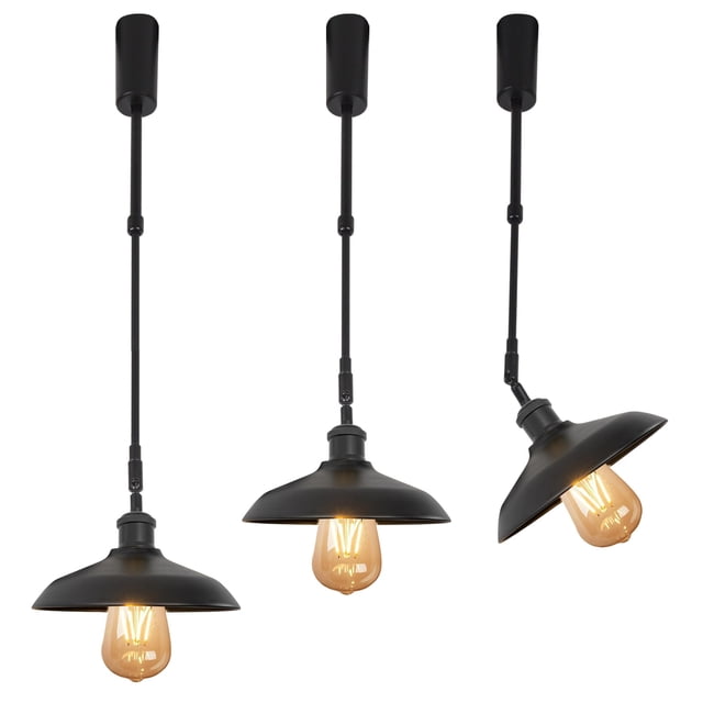 FSLiving Adjustable Height Track Pendnat Light H-Type Industrial Retractable Track Spotlight with Telescoping Rod Gimbaled Lamp-Post Halo Track Instant On Cover Lamp, Matte Black - 3 Lights