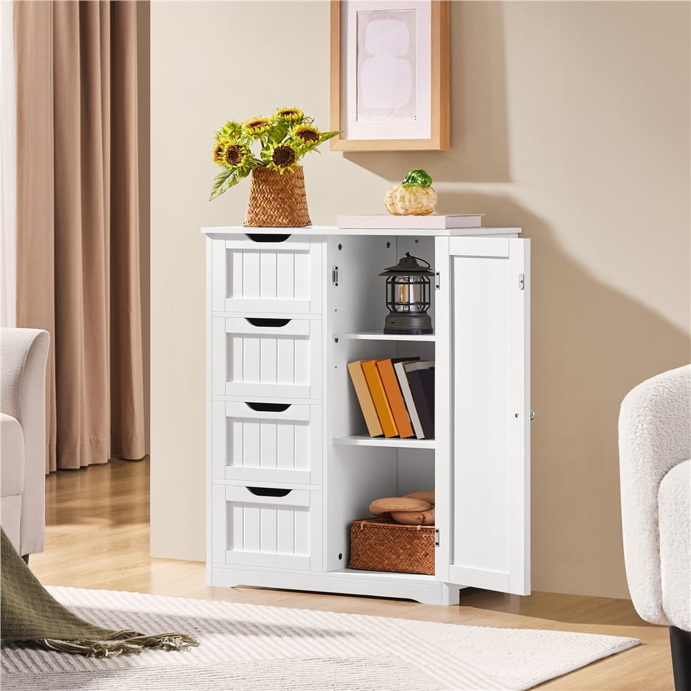 Yaheetech Wooden Free-Standing Bathroom Floor Cabinet with Drawers and Cupboard, White