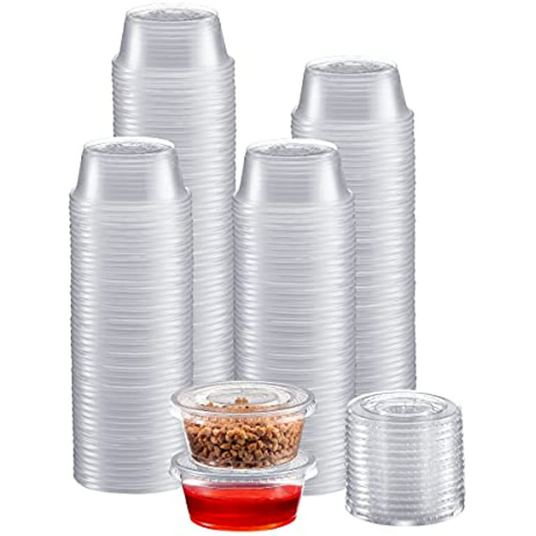 Portion cup with lid (2 oz, 50 pcs)  Disposable plastic cups are used for  meal preparation, portion control, salad dressing, jelly 
