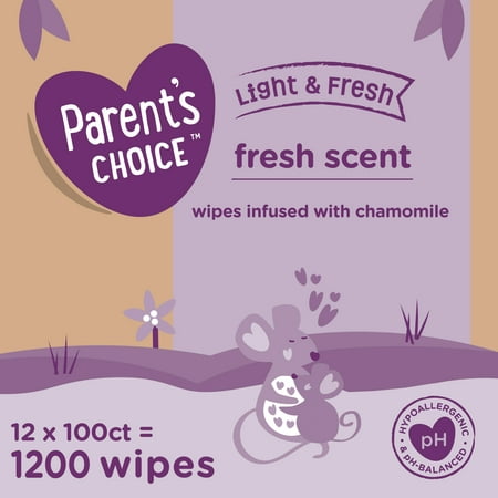 Parents Choice Fresh Scent Baby Wipes, 12 Packs of 100 (1200 Count)