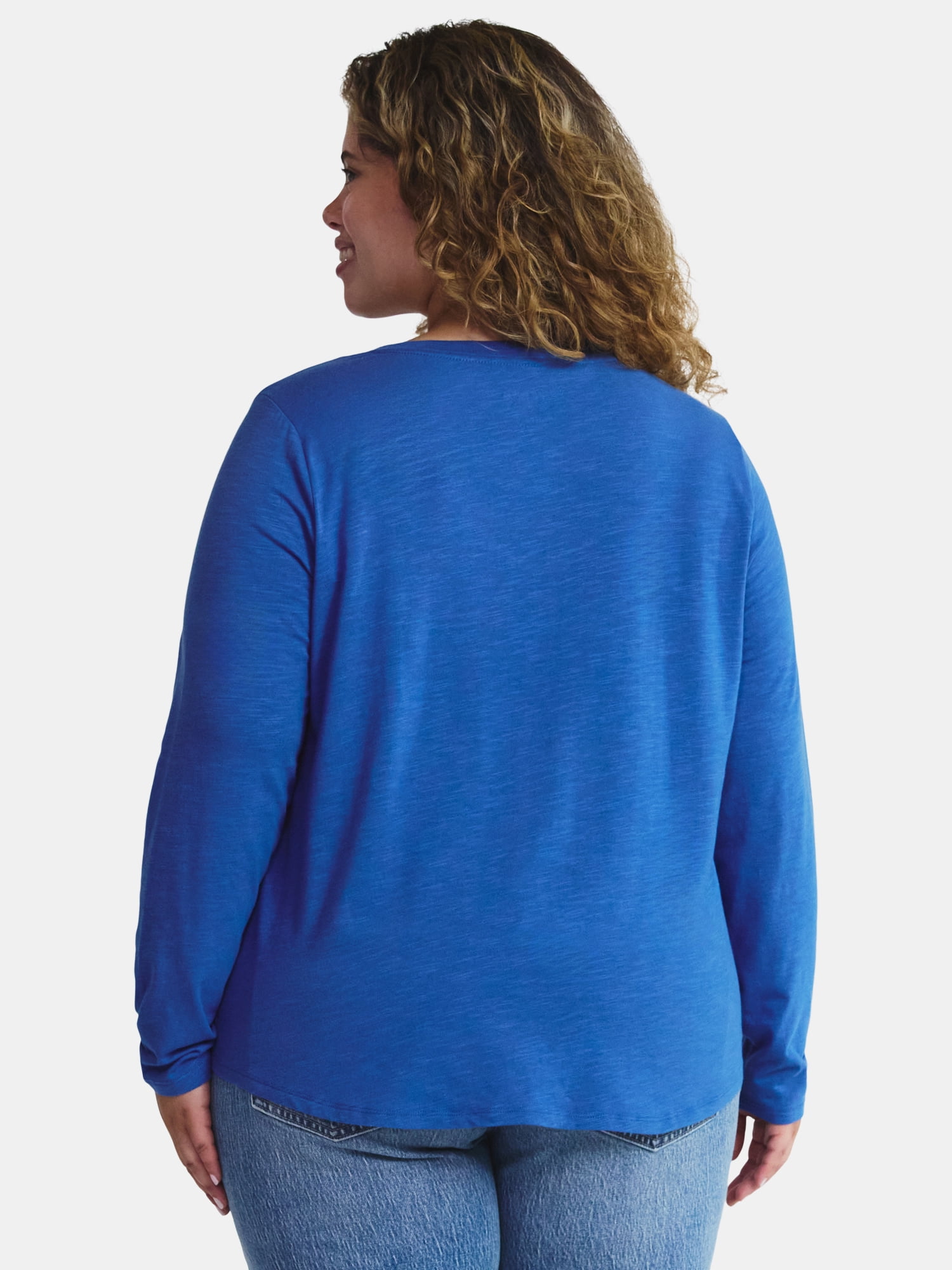 Terra & Sky Women's Plus Size V-Neck Tee with Long Sleeves, Sizes 0X-5X
