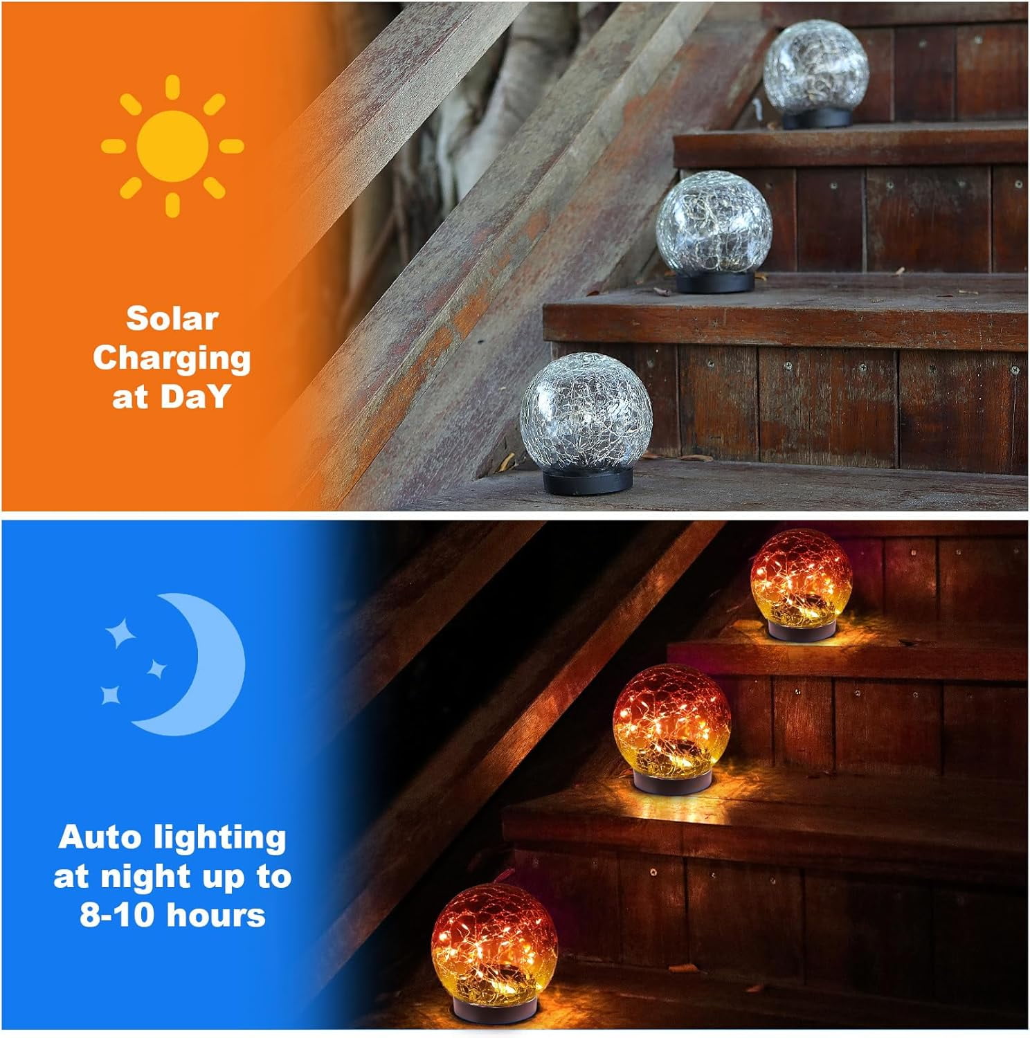 1 Pack Solar Globe Lights Outdoor Waterproof-Solar Balls-Solar Garden Lights-Orbs Cracked Glass Ball for Lawn Patio Yard Backyard Decorations