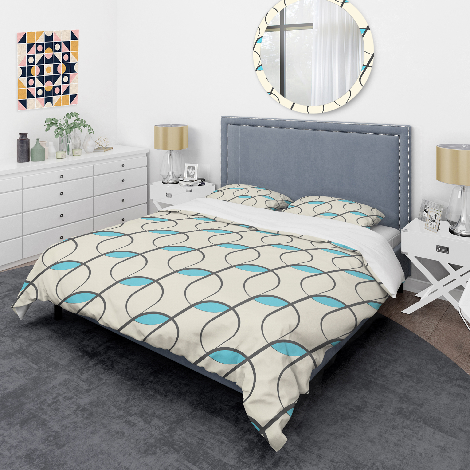 Designart 'Retro Geometrical Abstract Minimal Pattern I' Mid-Century Modern Duvet Cover Set