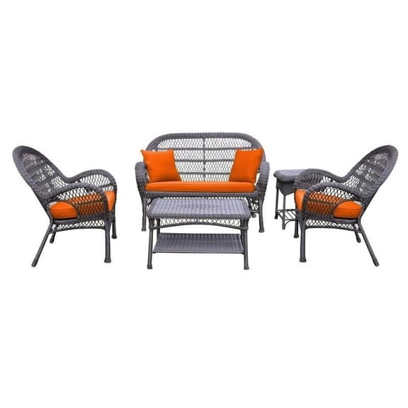 5pc Santa Maria Espresso Wicker Conversation Set - Green Cushions