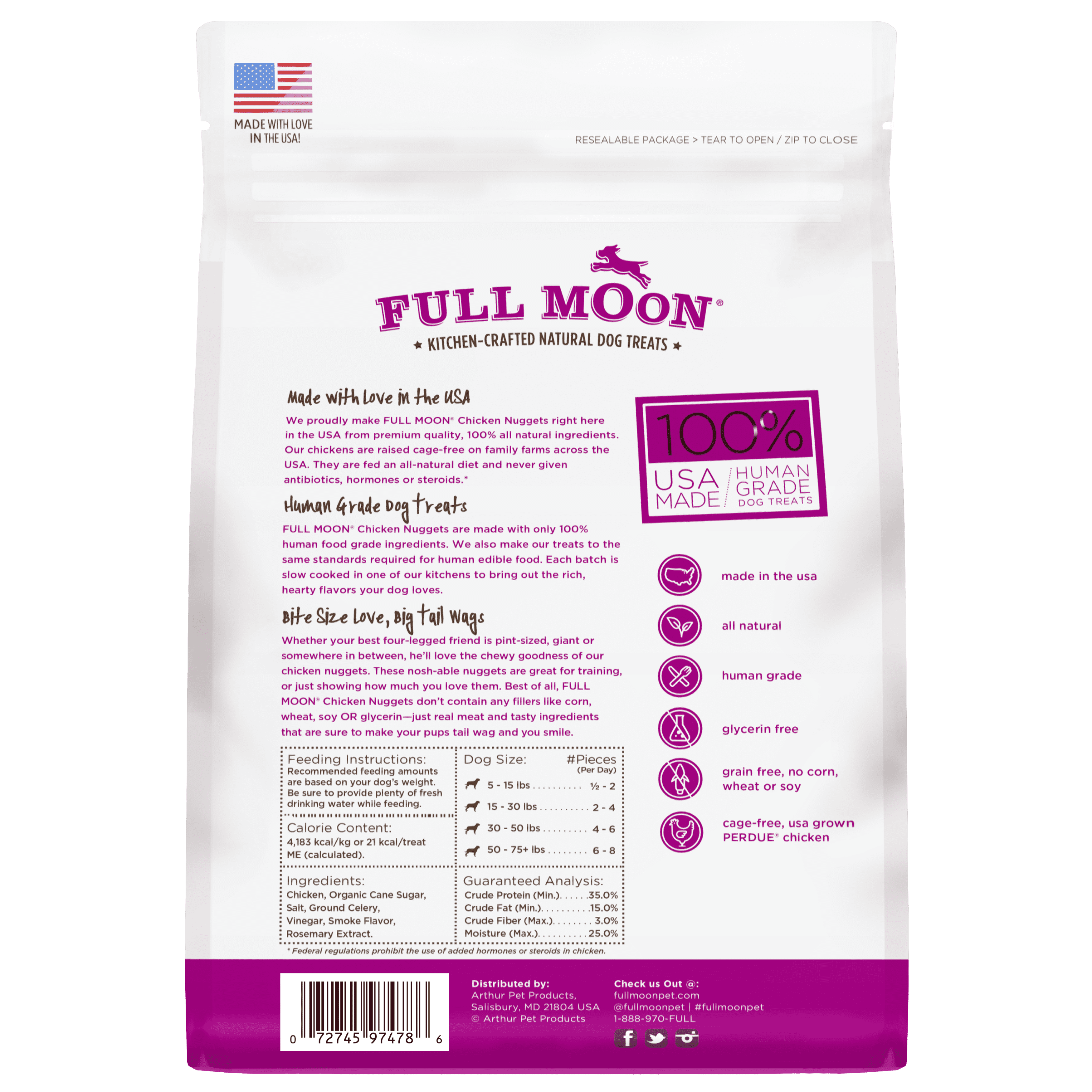 Full Moon All Natural Human Grade Dog Treats, Chicken Nuggets, 12 Ounce