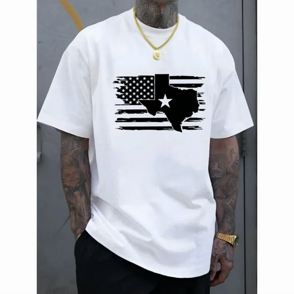 100% cotton tshirts men tee Men's Texas State Flag Graphic Print 100% Cotton T-Shirt - Casual Short Sleeve Round Neck Tee, Regular Fit All-Season Comfort