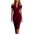 thumbnail image 2 of Karymi Sundress Off Shoulder Halter Midi Bodycon Dress, Wrap V Neck Side Ruched Stretchy Satin Formal Cocktail Party Dress Maxi Dress, 2 of 4