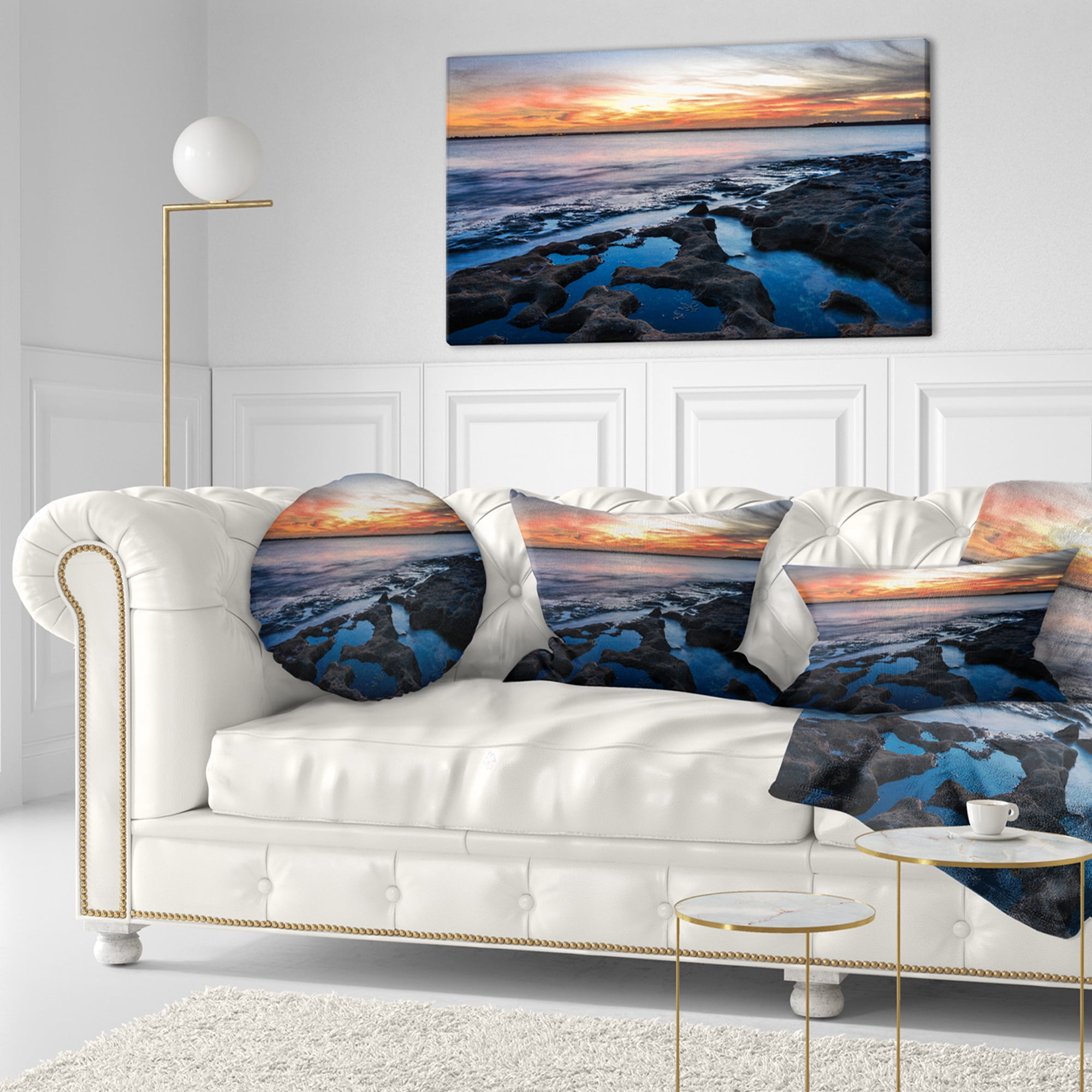 Designart 12" x 20" Blue Polyester Throw Pillow