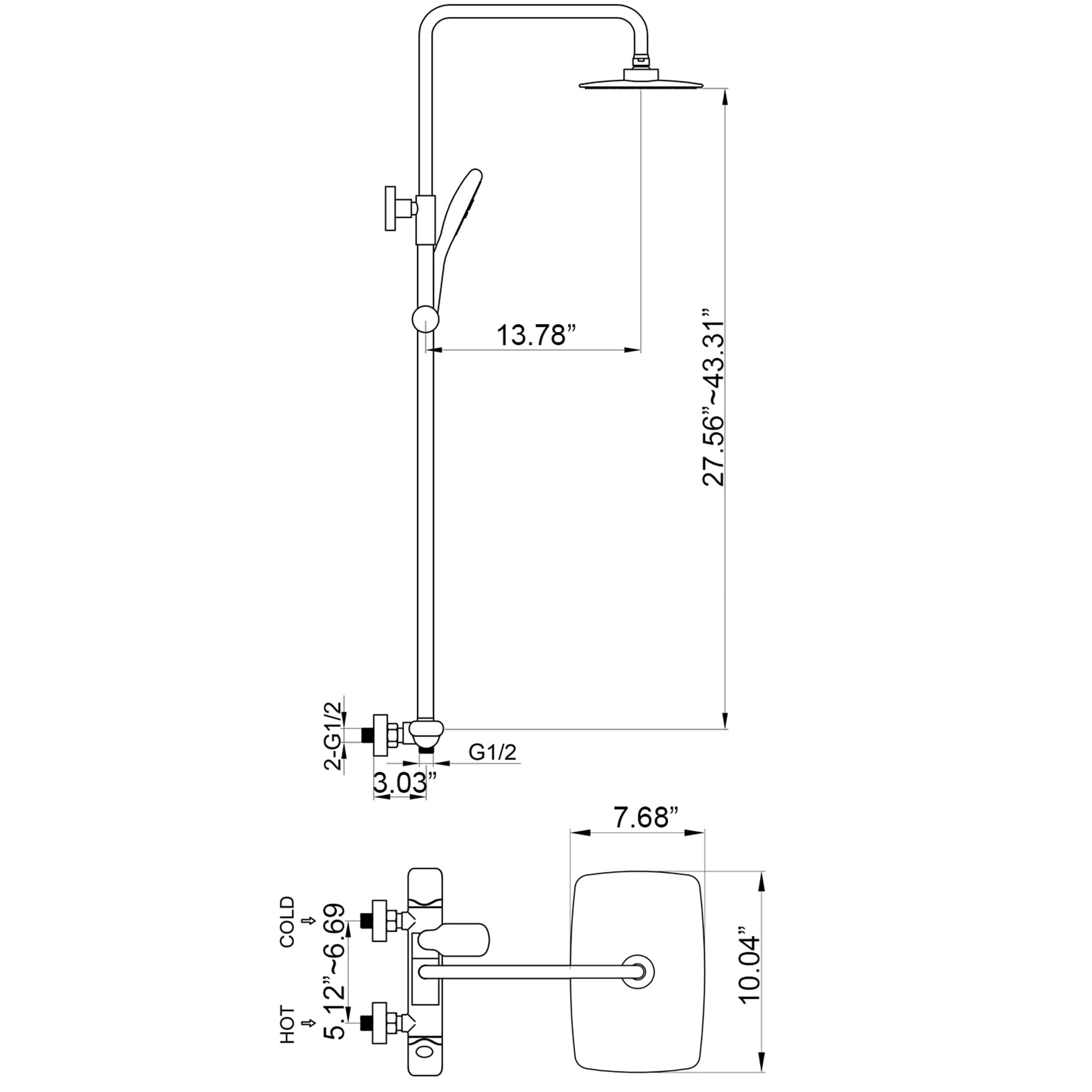 Exposed Shower System with Brass Thermostatic Shower Valve, Wall Mounted Shower Faucet Set with Height Adjustable Rain Shower Head and Handheld
