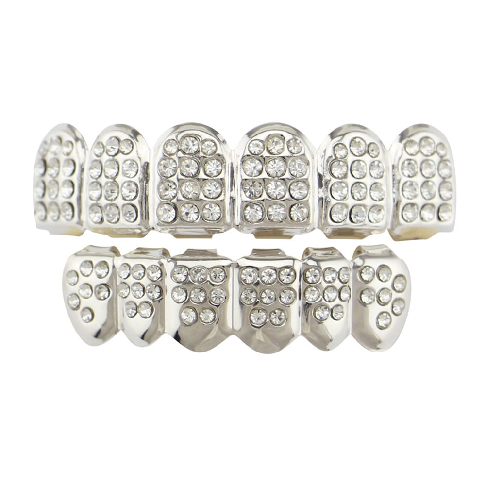 Gold Plating Fashionable Teeth Grillz Set with Rhinestone Teeth Socket