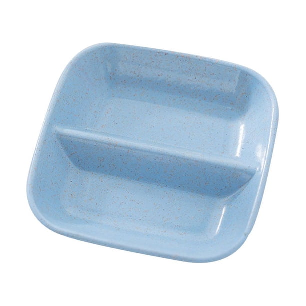 Bewildely Platos de condimentos divididos cuadrados de paja de trigo, contenedor de salsa de , cubiertos de cocina, de aperitivos Cocina y Comedor azul