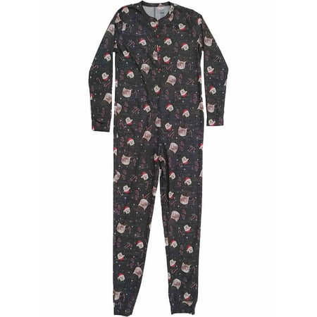 Womens Kitty Kitten Cat Santa Christmas Sleeper Holiday Union Suit Pajamas XS/S