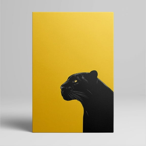8x12inchx1pcs Stylish Black Panther Profile on Golden Background Canvas Art Print