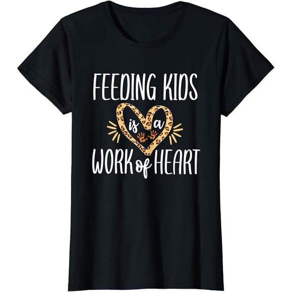 School Lunch Lady Leopard Heart Cafeteria Worker Gift Women T-Shirt