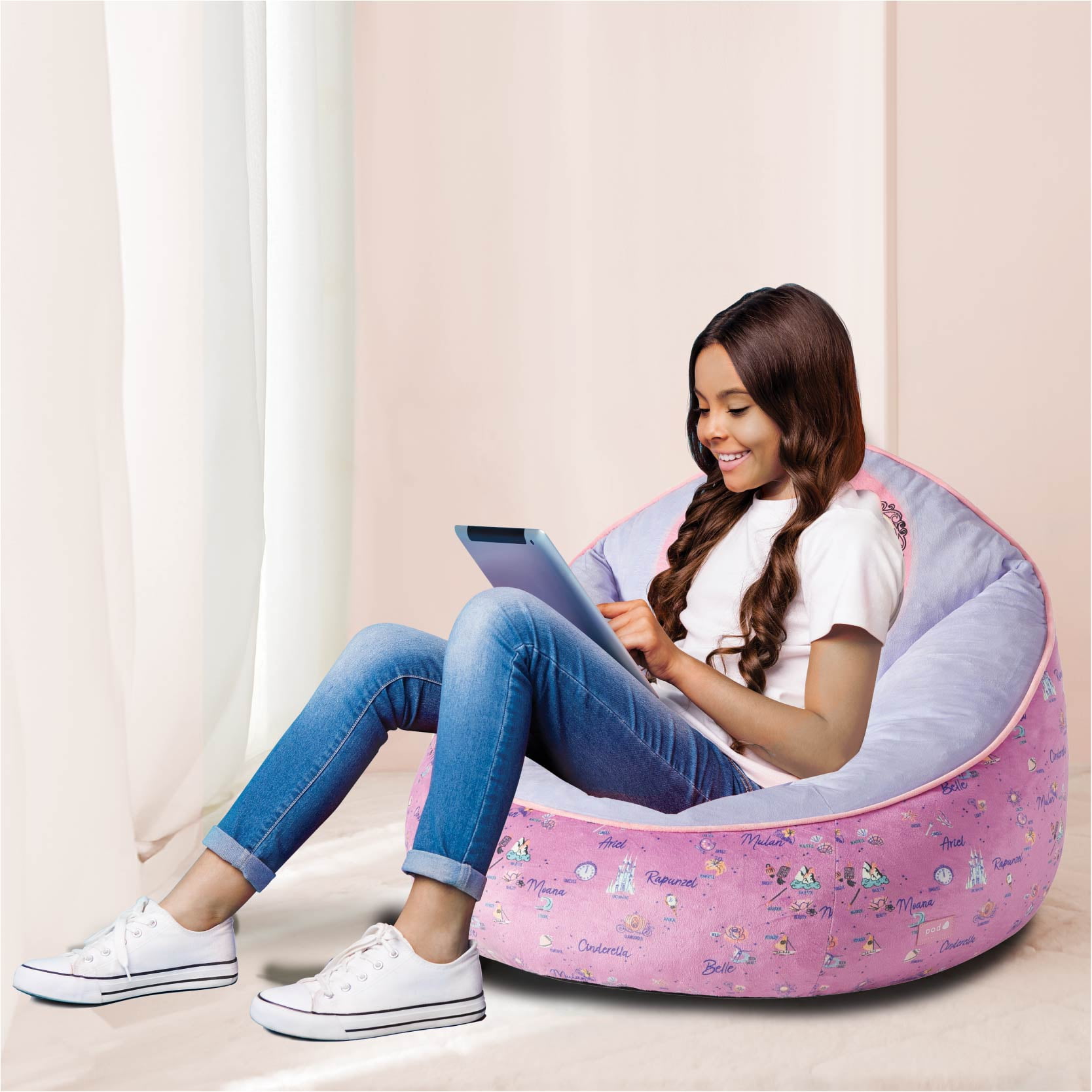 Disney Princess Kids' Compressed Foam Bean Bag Chair, Purple