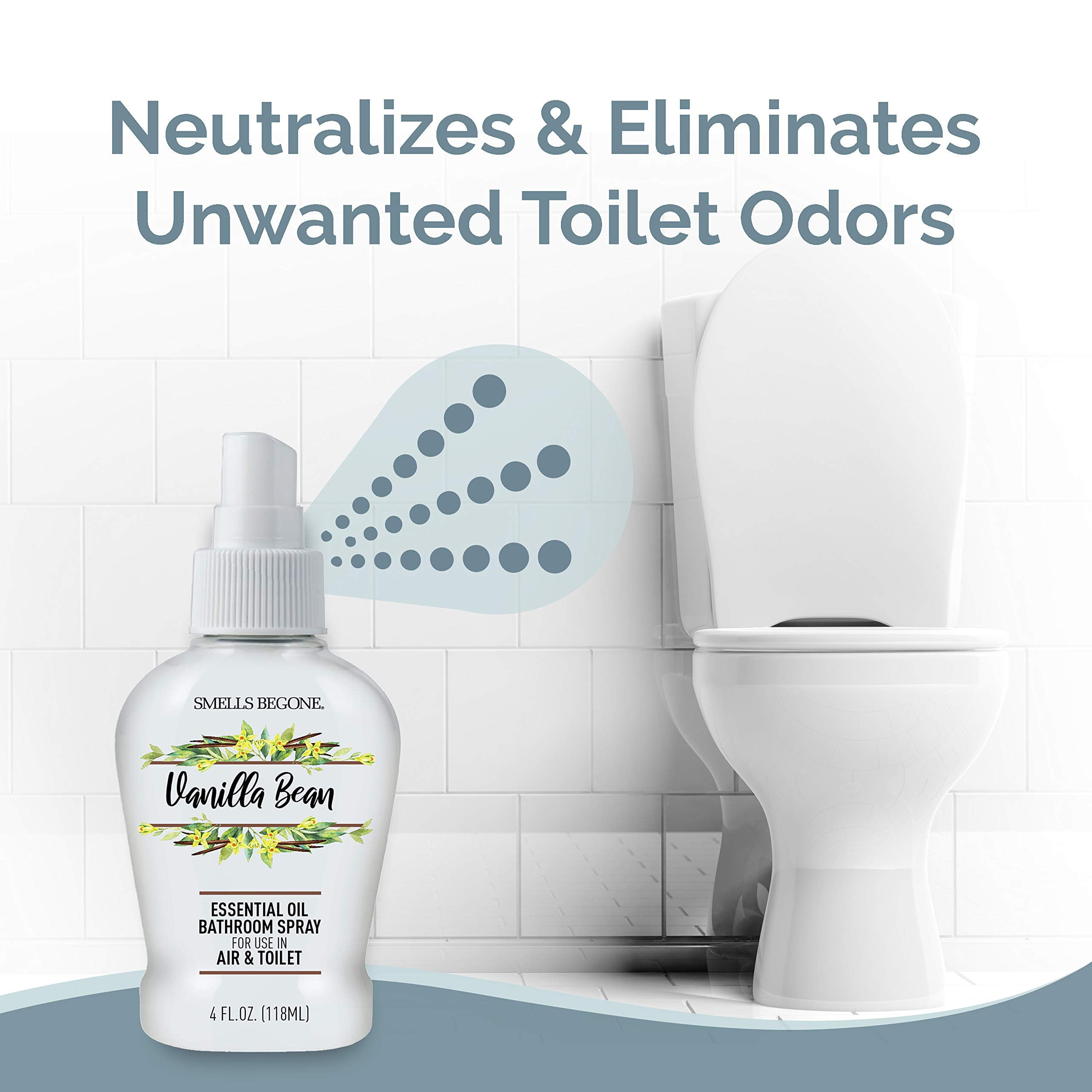 SMELLS BEGONE Toilet & Bathroom Spray, Eliminate Odors, Essential Oil, 4oz,  Eucalyptus Mint