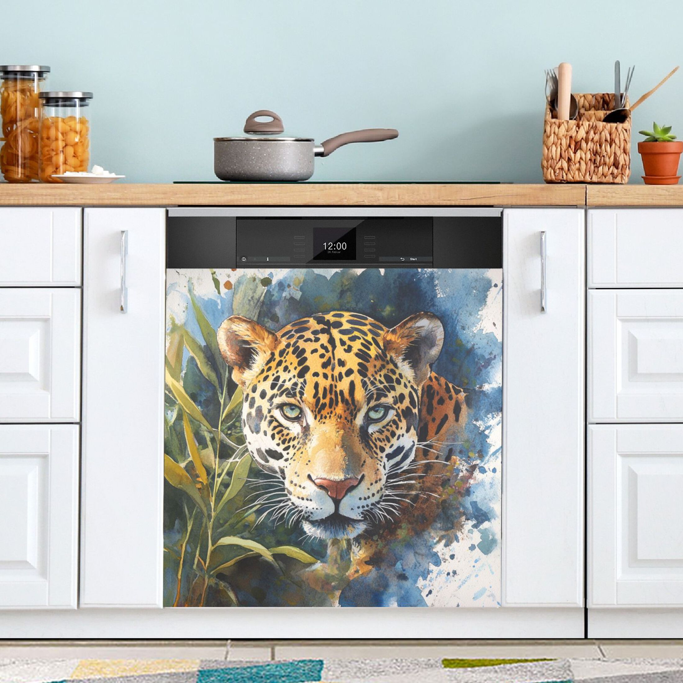 Dishwasher Magnetic Sticker 23x26 Inch Refrigerator Magnetic Sticker Washing Machine Magnetic Sticker Kitchen Panel Magnetic Sticker Home Decor Watercolor Beautiful Jaguar